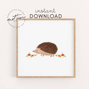Póster infantil erizo manzana pera descargar imagen de otoño para la habitación de los niños póster de animales regalo para bebé cumpleaños infantil imagen infantil archivo digital