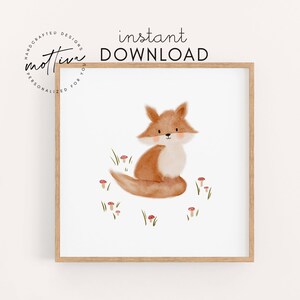 Póster infantil de zorro con setas descargar imagen de otoño para la habitación de los niños póster de animales regalo de bebé cumpleaños infantil archivo digital