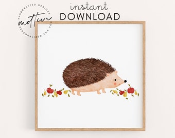 Children's poster hedgehog apple pear download autumn picture for the children's room animal poster baby gift children's birthday children's picture digital file