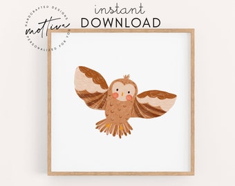 Children's poster owl instant download flying owl children's room baby gift children's birthday picture for the classroom digital file