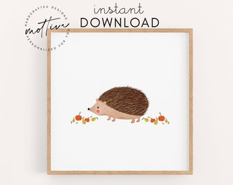 Children's poster hedgehog apple pear download autumn picture for the children's room animal poster baby gift children's birthday children's picture digital file