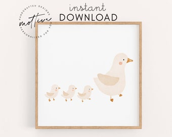 Children's poster geese instant download single file children's room poster animal poster baby gift spring picture goose family digital file