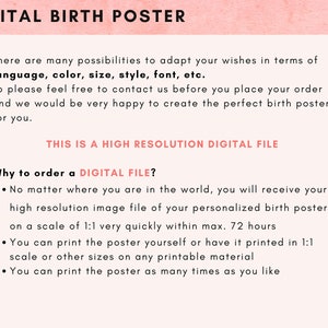 BIRTH POSTER in scale 1:1 Personalized newborn birth poster Baby poster Nursery picture Gift for birth / digital file image 5