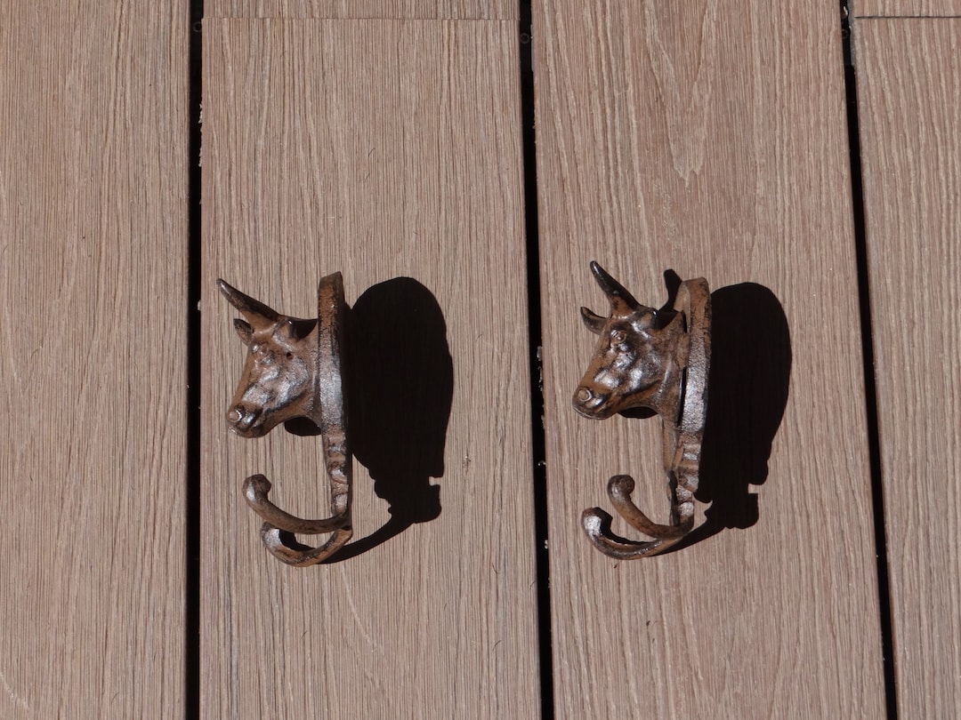 Set of 2 Cast Iron Cow Head Towel Racks, Cast Iron Hooks, Western Trend ...