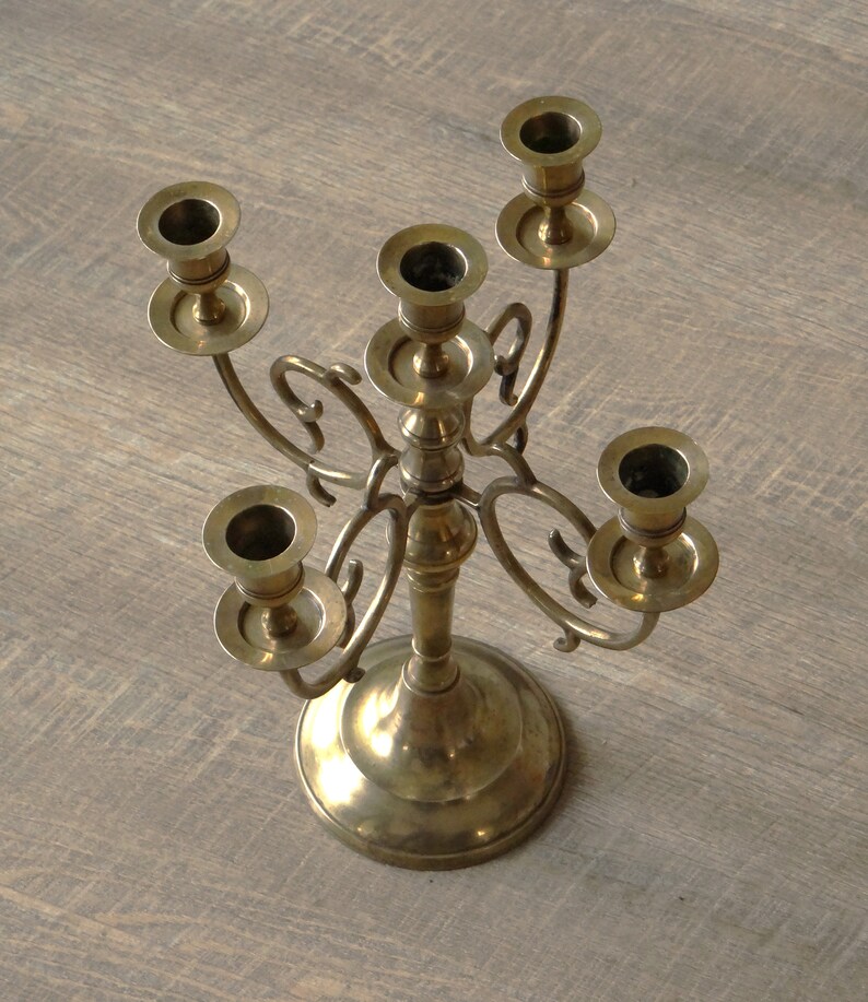 Vintage Foldable Brass Candlestick, Candelabra Centerpiece, Baroque
