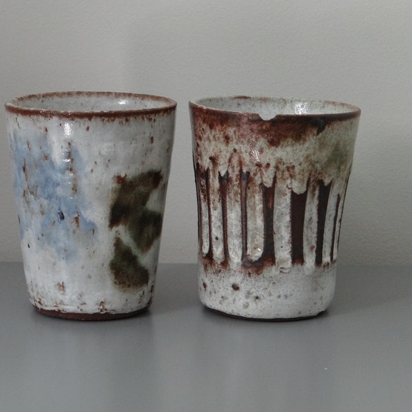 Duo de verres en céramique de Vallauris, poterie artisanale fait main par Albert Thiry,  céramique d'art, verres à eau, mugs pour le thé,