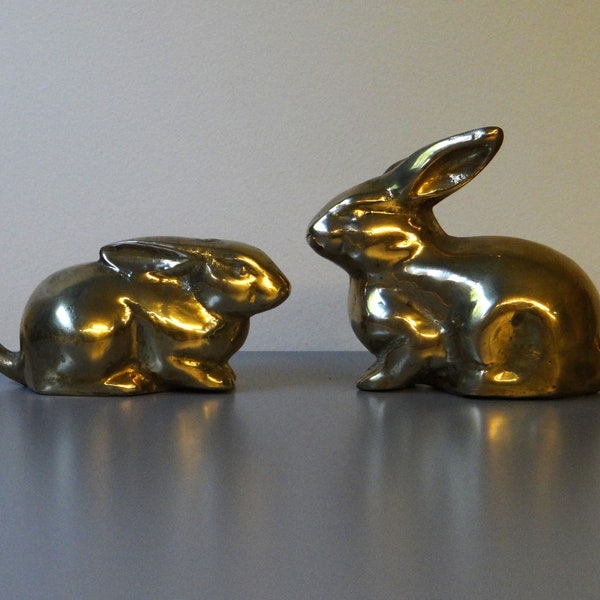 Petits lapins dorés vintage en bronze et laiton, lièvres, statuettes décoratives, décor à collectionner, thème animalier, cadeau naissance,