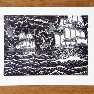 Linoprint - ŚWIEŻE Z PRASY - Łódka w orzechu