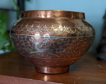 Cairoware Mamluk Copper And Silver Inlaid Lota