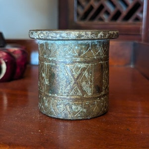 Antique Indian Engraved Bronze Cup / Panch Patra