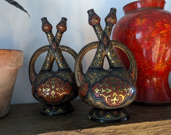 Pair of Wilheim Schiller & Son Antique Majolica Bohemian Vases