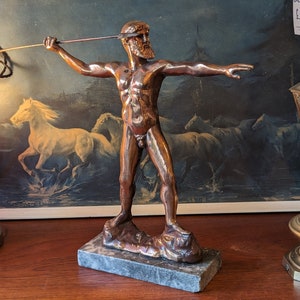 Vintage Roman Gladiator Copper Plated Spelter Sculpture