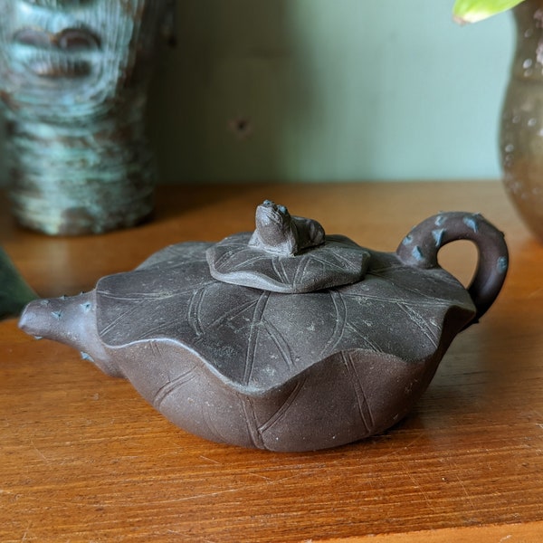 Vintage Clay Chinese Yixing Zisha Lotus Frog Teapot