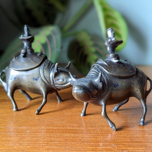 Pair of 19th Century Chinese Bronze Ox Incense Censers