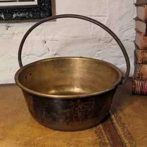 Large Antique Brass Fire Pot / Jam Pot