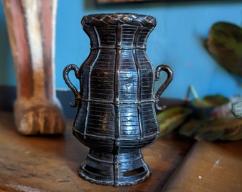 Antique Japanese Bronze Basket Vase