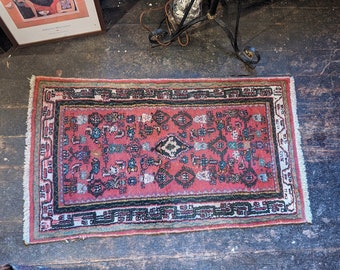 4'3"x2'4" Vintage Hand Knotted Nomadic Wool Rug - 129 x 70