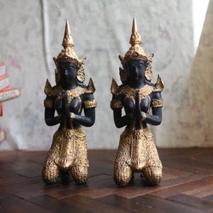 Pair of Vintage Bronze Thai Thephanom Statues