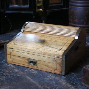 Antique Roll-Top Stationery Box | Writing Slope | Military Campaign Chest