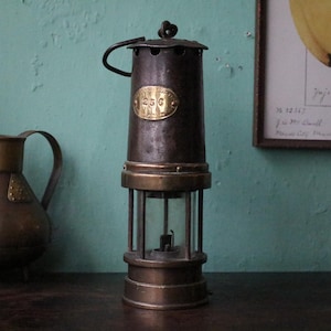 Antique Patterson Miners Lamp - Brass & Steel Colliery Lamp - Industrial Decor - 26cm