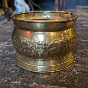 Antique Victorian Embossed Brass Planter Jardiniere