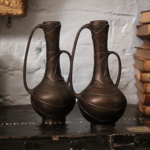 Pair of Antique Japanese Art Nouveau Bronze Vase&#39;s