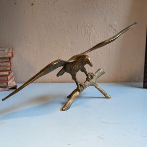 Large Vintage Mid Century Brass Eagle Sculpture
