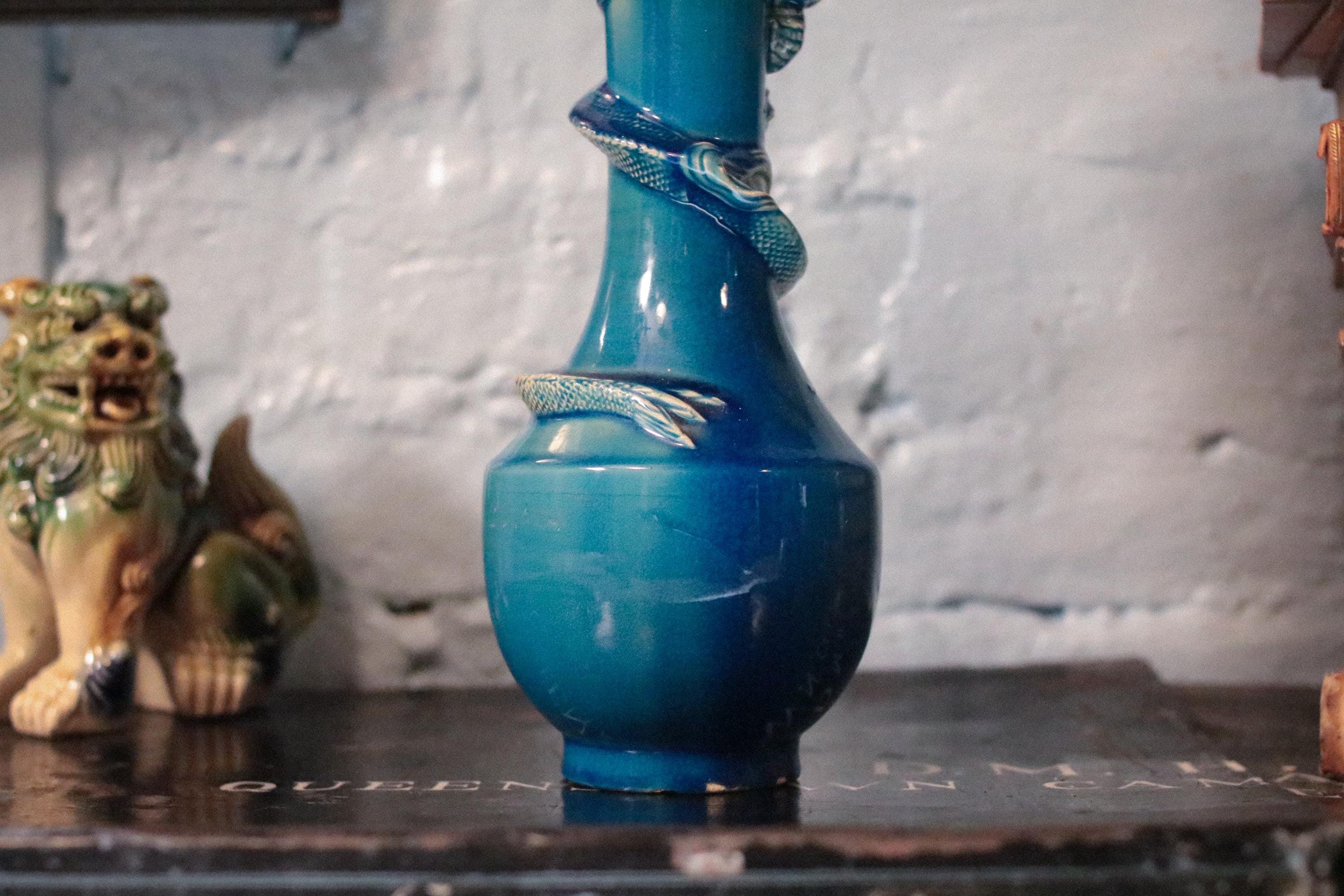 Antique Japanese Blue Porcelain Dragon Vase - Etsy