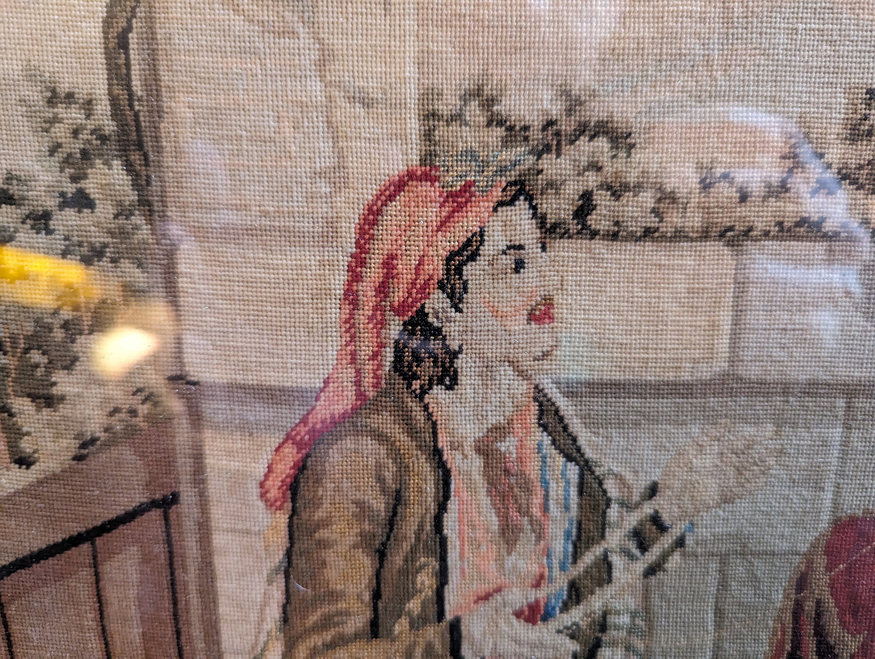 19世紀 ニードルポイント 額装 ウール手刺繍 19世紀 ニードルポイント
