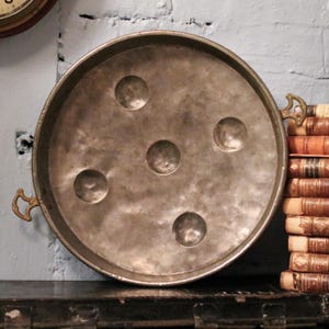 Antique French Copper Pan – Large 6 Cup Brass Handled Pan – 42cm / 16.5" Diameter