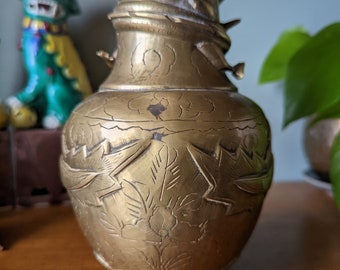 Vintage Brass Chinese Dragon Vase 