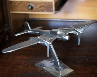 Vintage Art Deco Aluminium Twin-Engine Aeroplane Desk Model