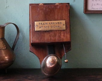 Antique Railway Signal Box Train Arrival Indicator Bell – Brass & Mahogany Wall Mounted Railway Instrument