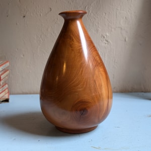 Waxed Wooden Vase Turned From Cherry Wood