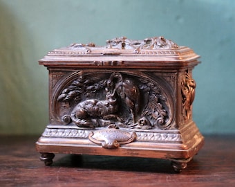 Antique French La Fontaine Fables Jewellery Casket – Copper Box – Napoleon III