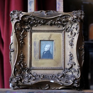 Antique Georgian Regency Portrait Miniature in Gilt Gesso Frame- Gentleman in Cravat