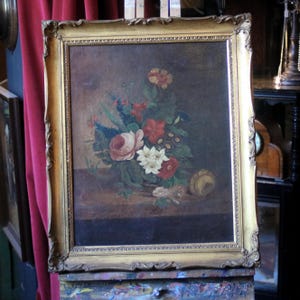 19th.C Danish School Floral Still Life Oil Painting  - 19.5" x 23"
