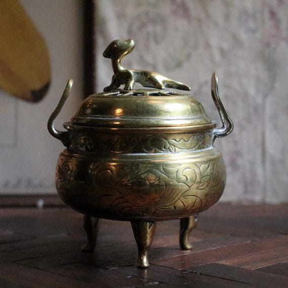 香炉古美術品古道具真鍮製 20世紀初頭の日本製真鍮製香炉（動物飾り付き） - Etsy 日本