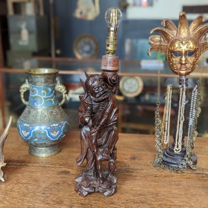 Early 20thC Chinese Rosewood Carved Lamp