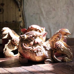 Vintage Chinese Teak Dog of Foo Carving