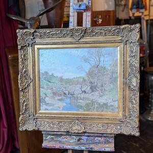 Antique Impressionist Oil Painting in Gilt Frame - River - Thomas Conn 75cm  x 65cm