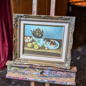 Vintage Still Life Oil on Canvas Painting in Gilt Frame  - 37 x 32cm