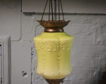 Antique Victorian Cranberry Glass Hanging Hall Lantern