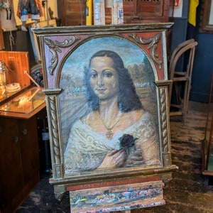Spanish Oil on Canvas Portrait in Carved Frame