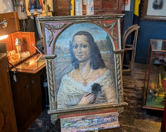 Spanish Oil on Canvas Portrait in Carved Frame