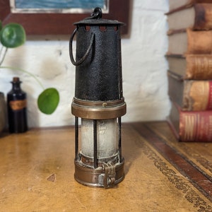 Antique Oil Lamp, Rare Brass Miners Lamp, Vintage Brass Betty Lamp