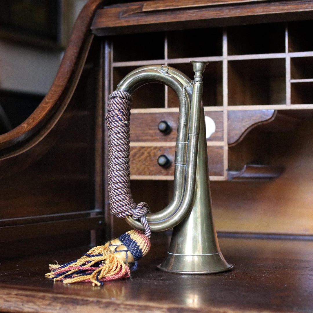 String Handle On Bugle Antique Brass Military Bugle With Braided Cord & Tassel - Decorative ...
