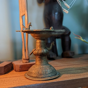 Antique Indian Bronze Diya Oil Lamp