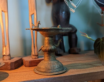 Antique Indian Bronze Diya Oil Lamp