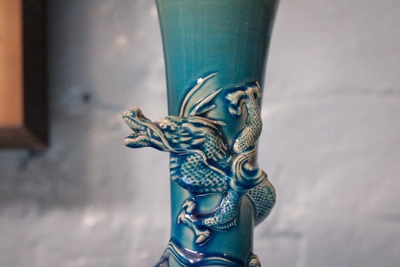 Antique Japanese Blue Porcelain Dragon Vase - Etsy